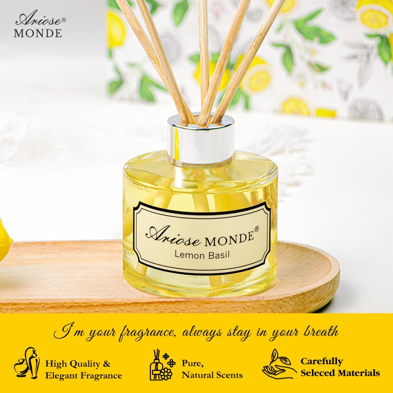 ArioseMonde Reed Diffuser & Scented Candle Gift Set, Lemon Basil Oil Diffuser Sticks, Fragrance Diffuser & Soy Wax Candles in Glass Jar, Natural Soy Candles Gifts for Home Decor - Image 5